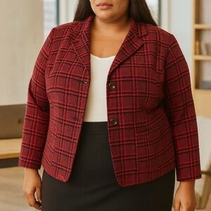 Talbots Wool Blend Red and Black Plaid Blazer sz 20